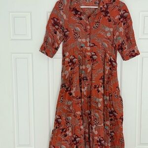 NATURAL LIFE Rust Floral REBECCA MIDI dress